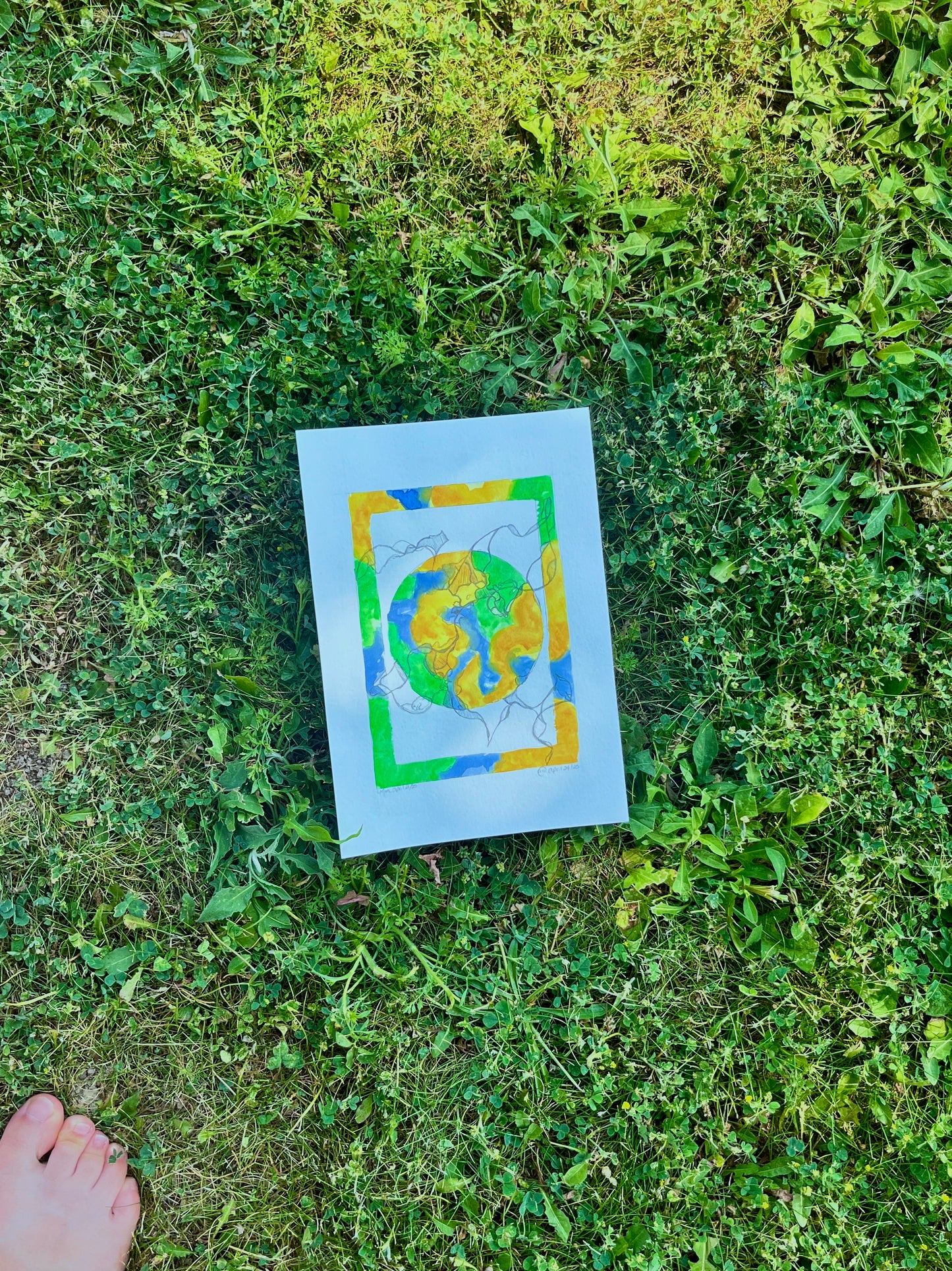 Colourful abstract painting on paper inspired by nature