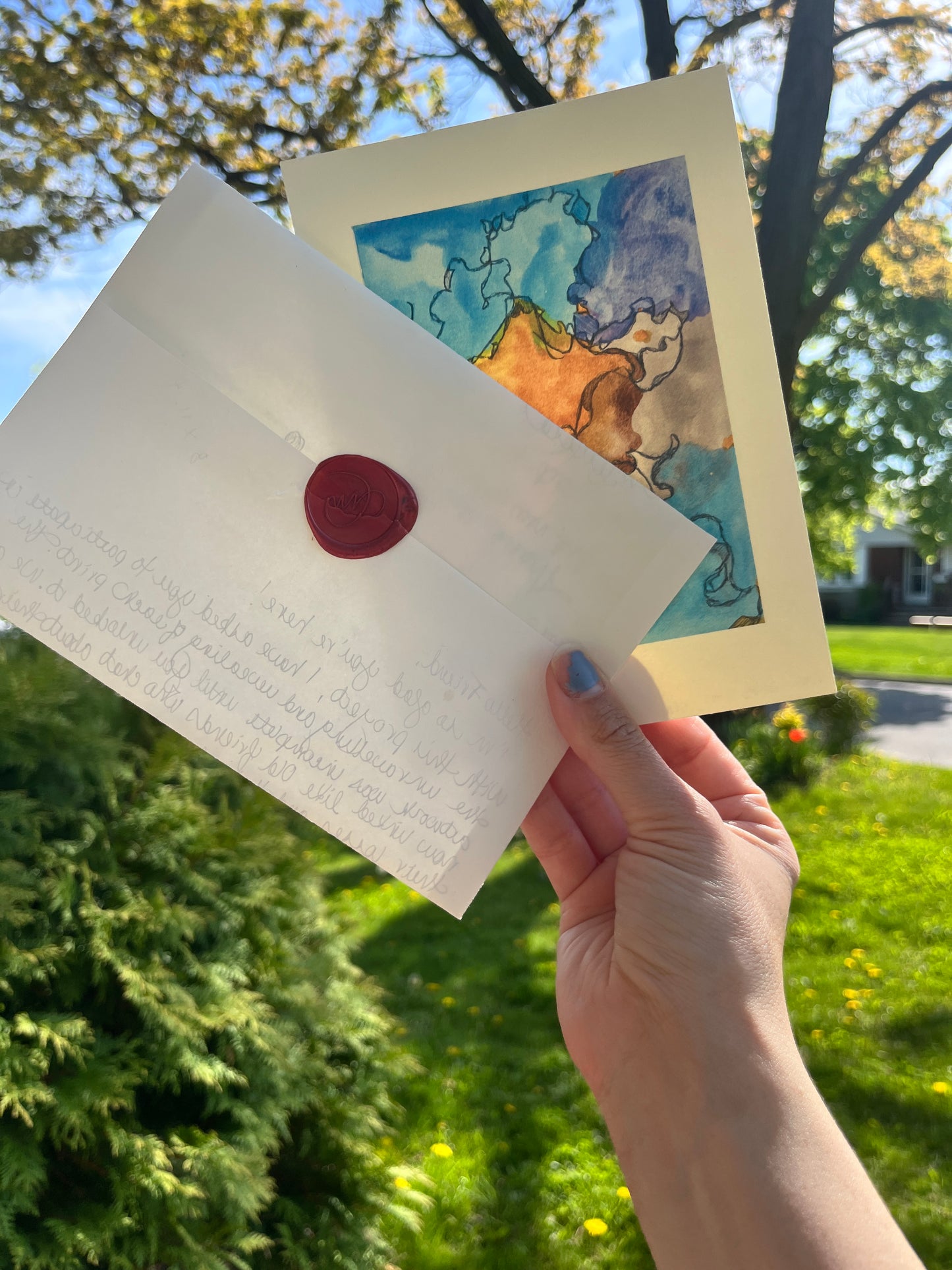 Photo of wax sealed letter and mini print from the Print Project
