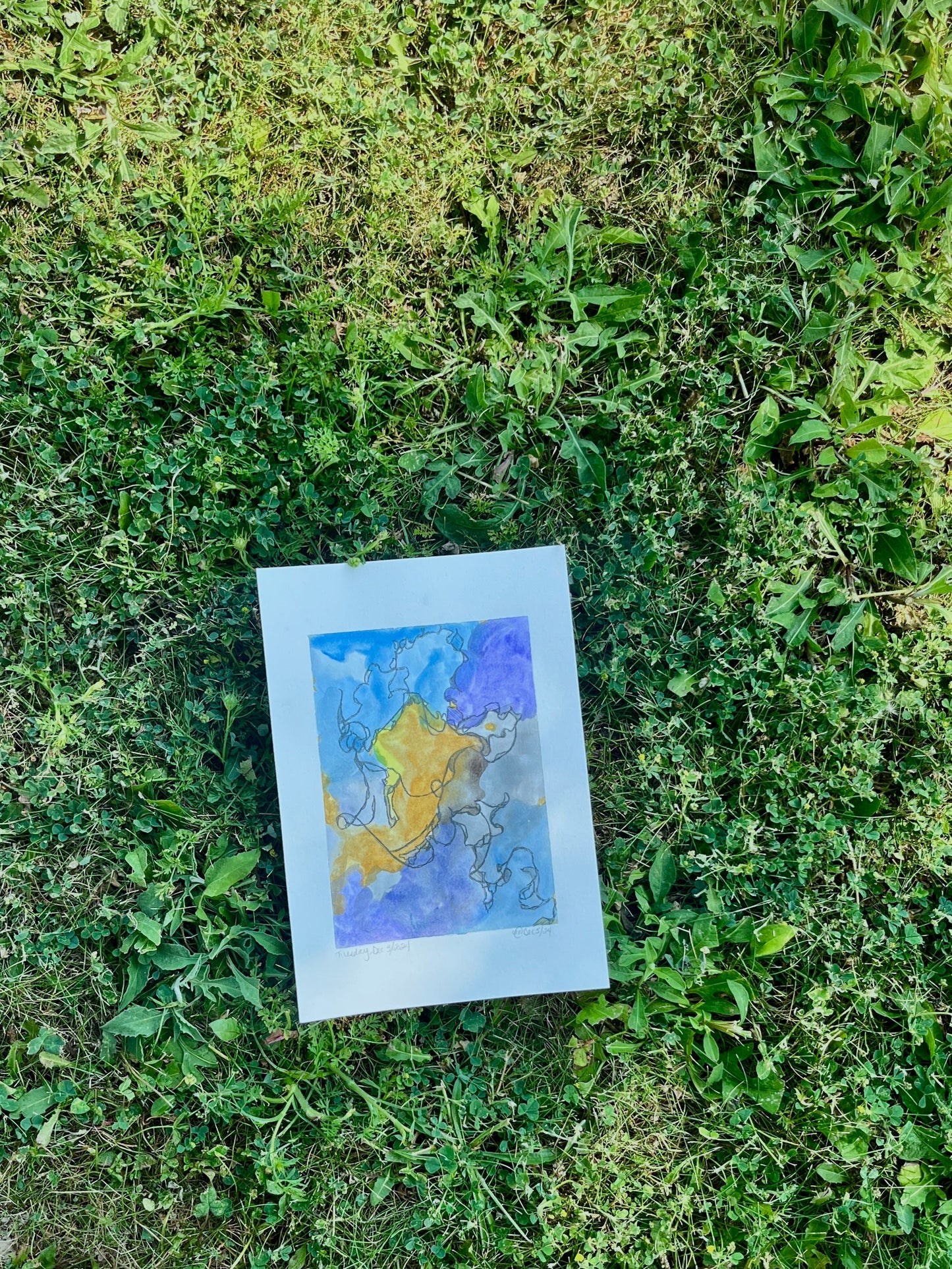 Colourful Abstract painting on grass.